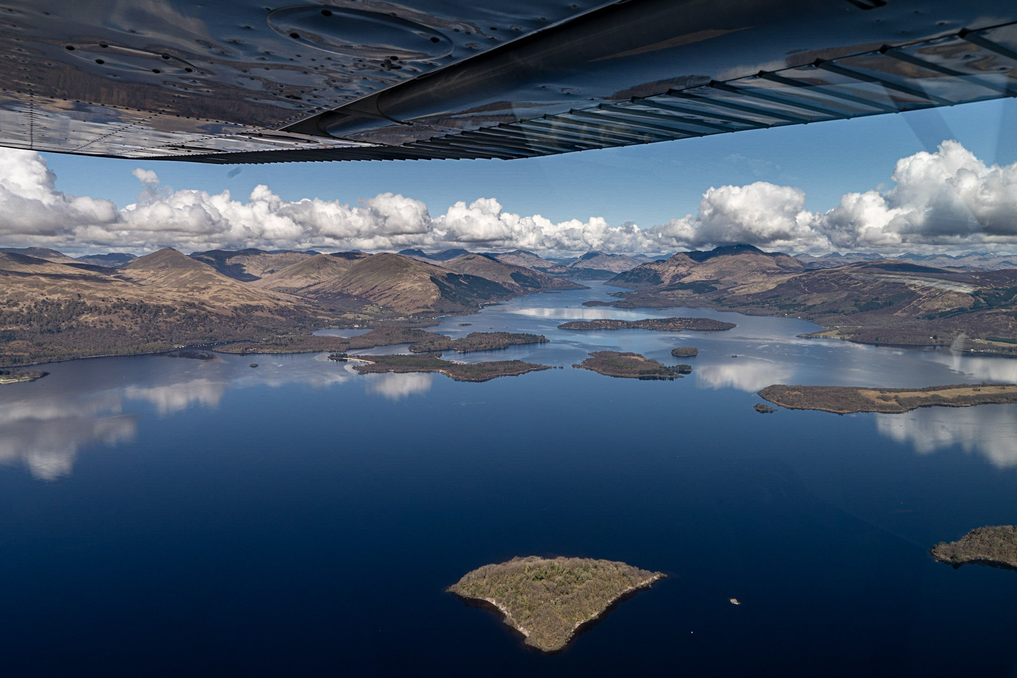 Flying over Loch Lomond in Scotland